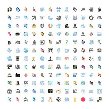 Isometric icons collection representing various business technology and edu.. Stock Illustration