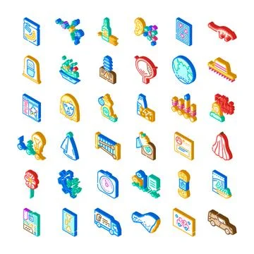 Isometric icons collection representing various industries and concepts Stock Illustration