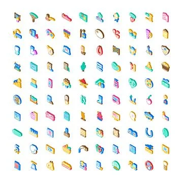 Isometric icons collection representing various lifestyle concepts Stock Illustration