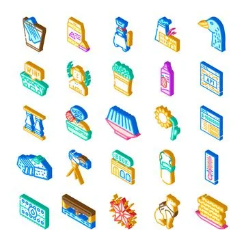 Isometric icons collection representing various concepts on white background 库存插图