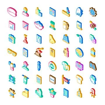 Isometric icons collection representing various concepts and tools Stock Illustration