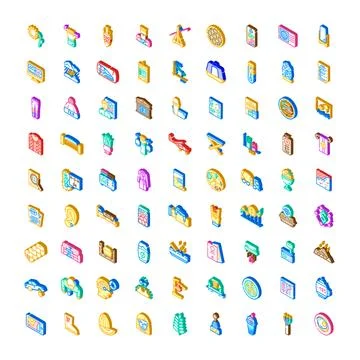Isometric icons collection representing various concepts and objects Stock Illustration
