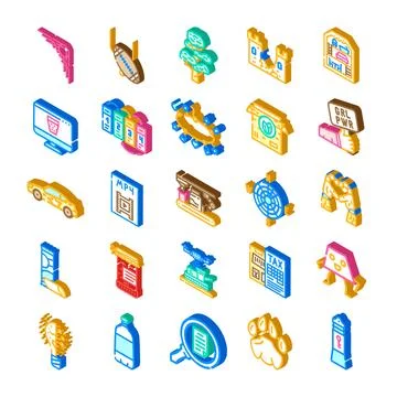 Isometric icons collection representing various abstract symbols Stock Illustration