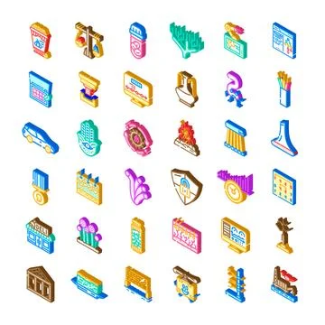 Isometric icons collection representing various concepts and objects 스톡 일러스트