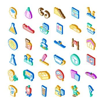Isometric icons collection representing various activities and objects Stock Illustration