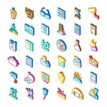 Isometric icons collection representing various concepts Иллюстрация
