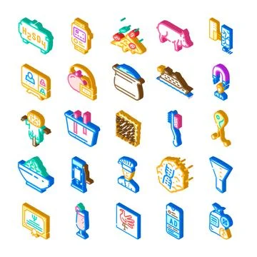Isometric icons collection representing various concepts and objects Illustrazione stock
