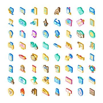 Isometric icons collection representing various concepts and objects Stock Illustration