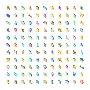 Isometric icons collection representing various digital concepts Stock Illustration