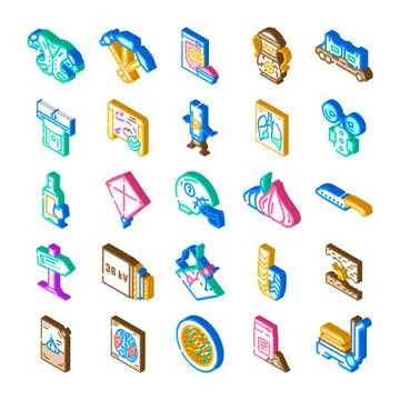 Isometric icons collection representing various object concepts Stock Illustration