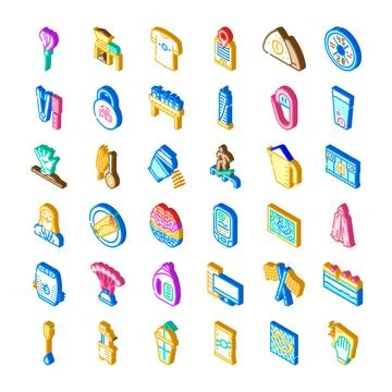 Isometric icons collection representing various digital and physical items Stock Illustration