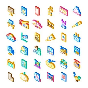 Isometric icons collection representing various services and objects Stock Illustration