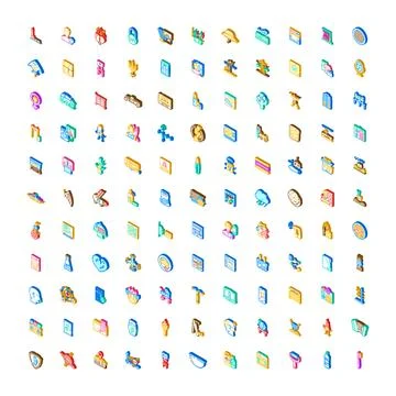Isometric icons collection representing various abstract objects Stock Illustration