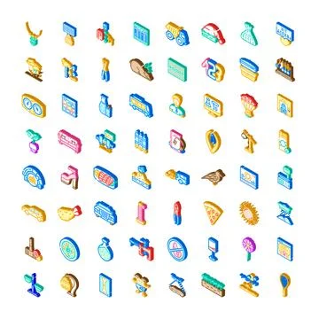 Isometric icons collection representing various colorful objects 스톡 일러스트