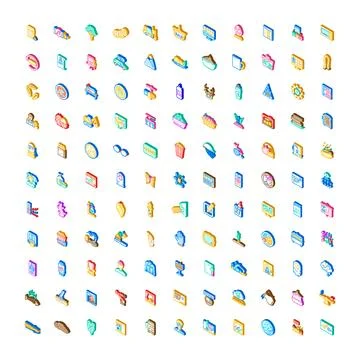Isometric icons collection representing various business and lifestyle object Stock Illustration