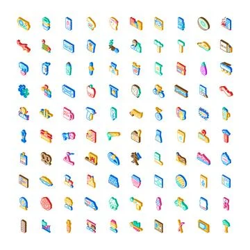 Isometric icons collection representing various app interface elements 스톡 일러스트