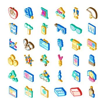Isometric icons collection representing various economic and technological .. Stock Illustration