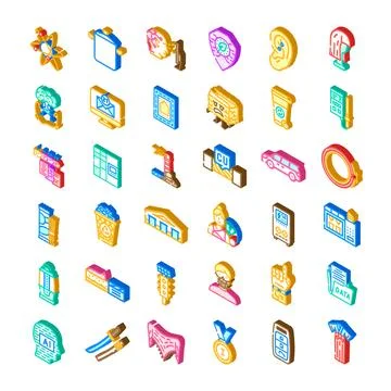 Isometric icons collection representing various concepts and objects 스톡 일러스트