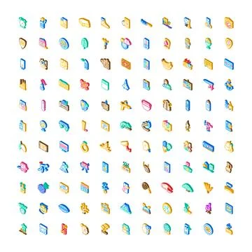 Isometric icons collection representing various objects and concepts Stock Illustration