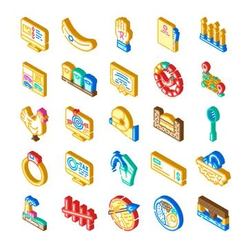 Isometric icons collection representing various business concepts Stock Illustration