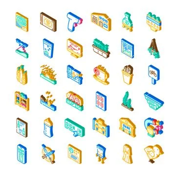 Isometric icons collection representing various business, technology, and n.. イラスト素材