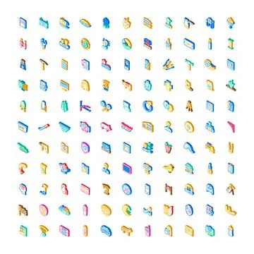 Isometric icons collection representing various objects and concepts Stock Illustration