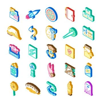 Isometric icons collection representing various concepts Stock Illustration
