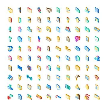 Isometric icons collection representing various business and daily activities Stock Illustration