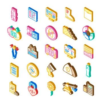 Isometric icons collection representing various abstract concepts Stock Illustration