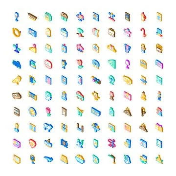 Isometric icons collection representing various objects and symbols Stockillustratie