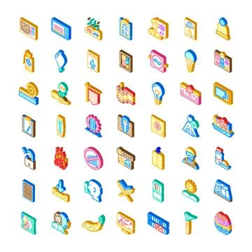 Isometric icons collection representing various concepts and objects Stock Illustration