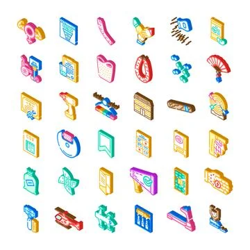 Isometric icons collection representing various infographic elements Stock Illustration