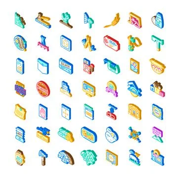Isometric icons collection representing various concepts and tools 库存插图