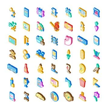 Isometric icons collection representing various concepts and objects Illustrazione stock