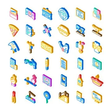 Isometric icons collection representing various services and tools Illustrazione stock
