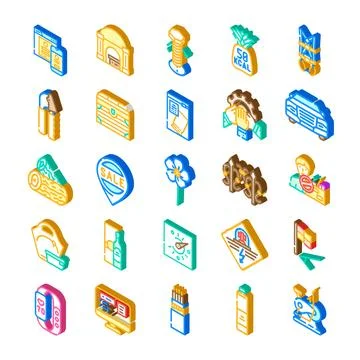 Isometric icons collection representing various concepts and objects Stock Illustration