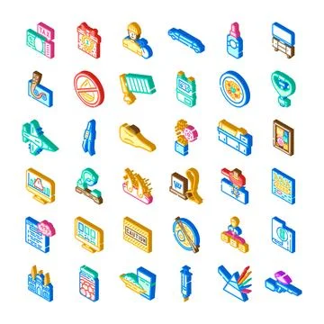 Isometric icons collection representing various business industry concepts Illustrazione stock