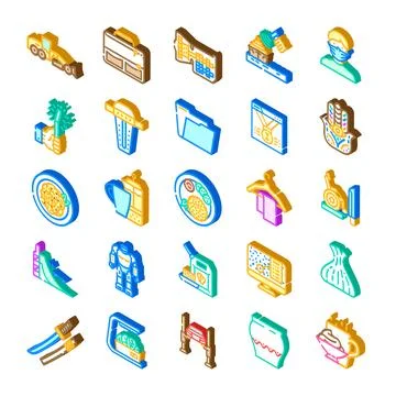 Isometric icons collection representing various object concepts Stock Illustration