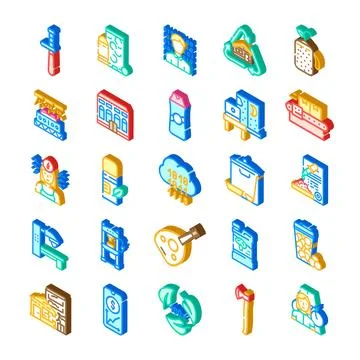 Isometric icons collection representing various essential services and indu.. イラスト素材
