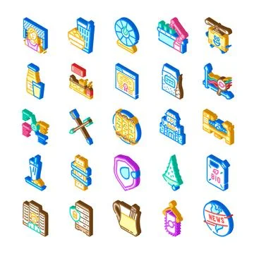 Isometric icons collection representing various business concepts Ilustração Stock