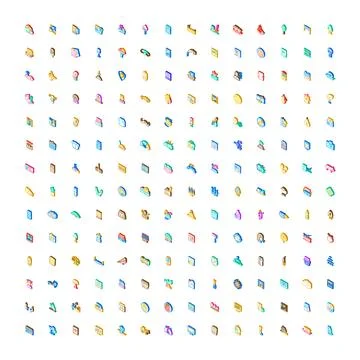 Isometric icons collection representing various colorful objects and concepts Stock Illustration