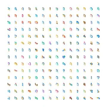 Isometric icons collection representing various colorful objects 库存插图