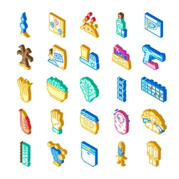 Isometric icons collection representing various concepts and objects Stock Illustration