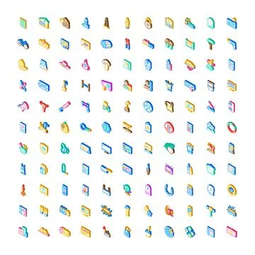 Isometric icons collection representing various business objects Illustrazione stock