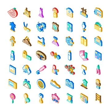 Isometric icons collection representing various colorful objects イラスト素材
