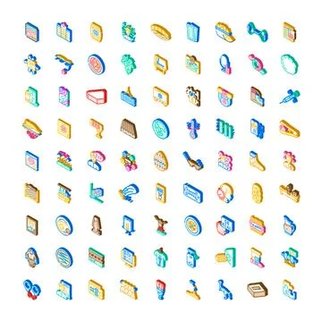 Isometric icons collection representing various concepts and objects 库存插图