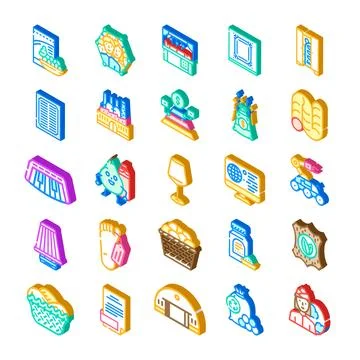 Isometric icons collection representing various industries and concepts 库存插图