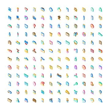 Isometric icons collection representing various concepts and daily objects Stock Illustration