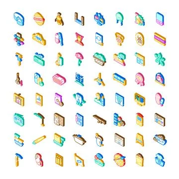 Isometric icons collection representing various object illustrations Stock Illustration