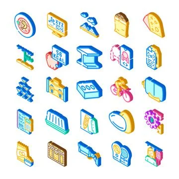 Isometric icons collection representing various industries and concepts 库存插图